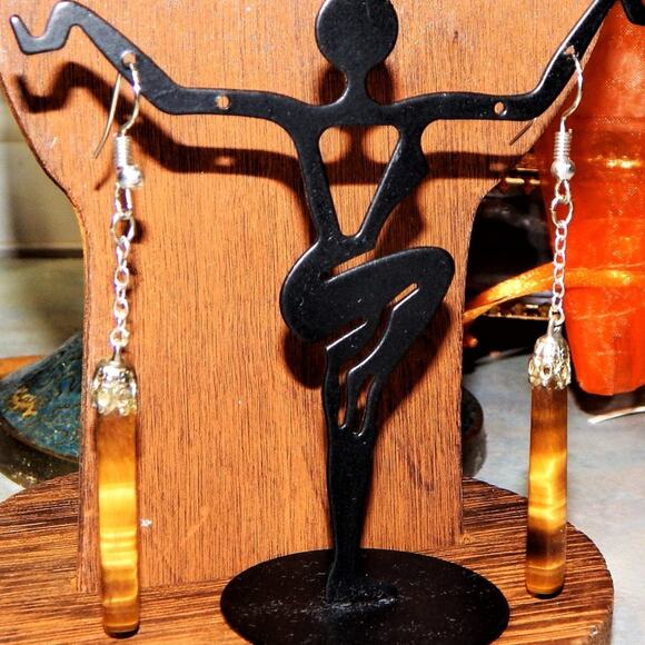 Fire From the Tigers Eye Hoop Dangle Earrings - Picture 4 of 8